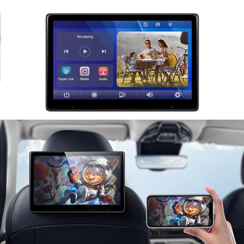 Tragbarer Auto-TV-Kopfstützen-Monitor-Player für den Rücksitz mit Bluetooth, 10,1-Zoll-IPS-Touchscreen-Videoplayer, unterstützt Carplay und Android Auto, Mirror Link + 64 GB TF-Karte