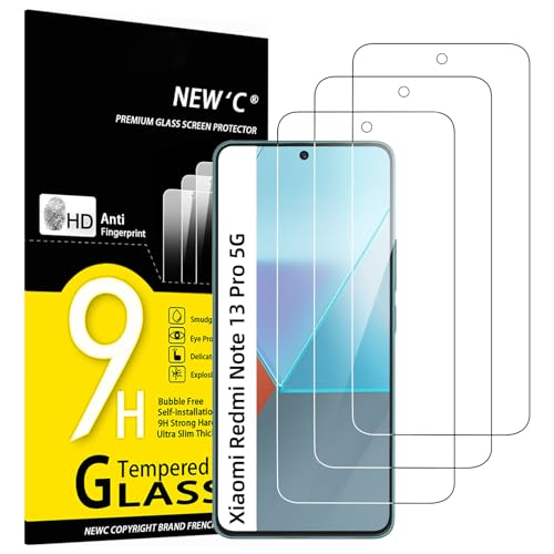 NEW'C 3 Stück, Panzer Schutz Glas für Xiaomi Redmi Note 13 Pro 5G/4G, Note 13 Pro Plus/Note 13 Pro+ 5G, Frei von Kratzern, 9H Härte, HD Displayschutzfolie, 0.33mm Ultra-klar, Ultrabeständig