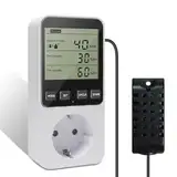 Digitaler Temperaturregler 230V mit Fühler, Feuchtigkeitsregler Temperaturregler, Hygrostat Steckdose, Digitaler Hygrostat Feuchteregler mit Alarm