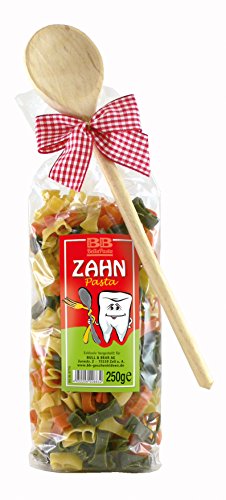 Bull & Bear bunte Zahn Nudeln, 250g, Motivnudeln aus Hartweizengrieß, handgefertigt in deutscher Manufaktur, Pasta Geschenk, inkl. Holzlöffel