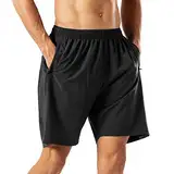 HMIYA Herren Sport Shorts Schnell Trocknend Kurze Hose mit Reißverschlusstasch (Schwarz,M)