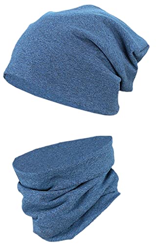 TupTam Unisex Kinder Beanie Mütze Schlauchschal Set, Farbe: Dunkelblau Meliert, Größe: 52-54