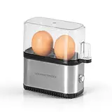 GOURMETmaxx Design Eierkocher für 2 Eier | kompakter Egg Boiler | Egg Cooker mit Eierstecher, Messbecher & Signalton | 3 Härtegrade | leichte Reinigung & spülmaschinenfeste Teile