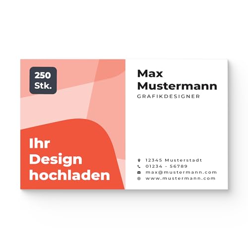 Cimpress Personalisierte Visitenkarten 250 Stück, Individuelles Design mit Logo und Foto, Anpassbare Business Cards für Geschäftsleute, Marketing und Networking, Doppelseitiger oder Einseitiger Druck