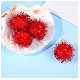 GreatRise 4cm Pompons mit Glitzer Rund Pompon Pom Pom Pailletten Bälle Weihnachten Pom Pom Kunstfell Bomme Fellbommel Kunstfell Bommel für Lustige DIY Kreative Handwerk Rot 20 Stück