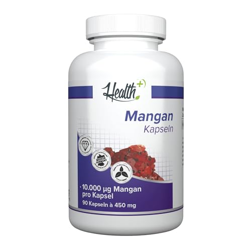 Zec+ Health+ Mangan - 90 Kapseln mit 10 mg Mangangluconat pro Kapsel, wertvolles Spurenelement, Made in Germany