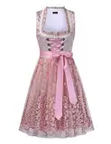 KOJOOIN Trachtenkleid Dirndl Kurz Damen Mid mit Spitzenschürze 2tlg. für Oktoberfest A-Rosa(2tlg.) 38