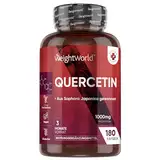 Quercetin 1000mg Kapseln - 180 vegane Kapseln - Reines Quercetin Pulver aus dem japanischen Schnurbaum - Natürliche Zutaten & Hergestellt ohne Magnesiumstearat - Nahrungsergänzungsmittel - WeightWorld