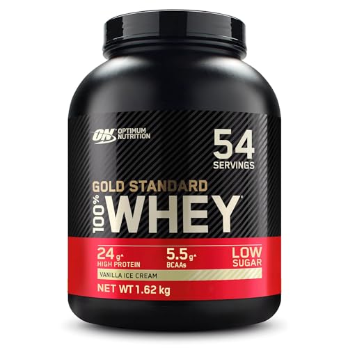 Optimum Nutrition ON Gold Standard 100% Molkenproteinpulver für Muskelaufbau und -regeneration mit natürlich vorkommendem Glutamin und BCAA-Aminosäuren, Vanilla Ice Cream, 54 Portionen, 1,62 kg