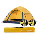 Lumaland Camping Zelt | Leichtes Pop Up Wurfzelt | 2-3 Personen Kuppelzelt | Trekking & Festival Igluzelt | Sekundenzelt Wasserdicht 210x190x110cm | Ideal auch als Strand Wind- & Sonnenschutz [Gelb]