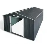 ALEOS. Gerätehaus Geräteschuppen 15m² 343x452x223 cm aus verzinktem Stahlblech Metall mit Doppelschiebetür Türhöhe 173cm Schuppen Gartenhaus