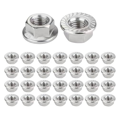 30 PCS Flanschmuttern M8, Edelstahl Sechskantmuttern mit Flansch und Sperrverzahnung, Ideal für Fahrradwartung, Möbelproduktion und DIY-Projekte, Rostbeständig und Korrosionsgeschützt