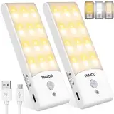 TNMOO LED Nachtlicht mit Bewegungsmelder, [2 Stück] 24 LED 3 Farbtemperaturen USB Aufladbar, Schranklicht mit 3 Modi, Stufenloses Dimmen Nachtlampe Kinder für Badezimmer/Gang/Treppe/Garage