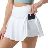 FDEETY Skorts Damen Tennisrock Tennis Skort mit Taschen Golfrock mit Sommer Sports Skort für Radfahren Wandern Laufen A-Linien-Rock(Weiß S)