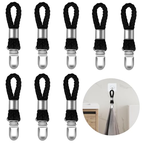 Handtuch Klammern, 8 Stück Aufhänger für Handtücher Handtuch Clips zum Aufhängen, Handtuchhalter Clips Towel Clips Handtuch Aufhänger Schwarz Handtuchaufhänger für Handtücher Geschirrtuch