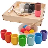 Ulanik Bälle in Tassen Montessori Spielzeug Holz Sorter Spiel 12 Bälle 30mm Alter 1+ Farbe Sortierung und Zählen Vorschule Lernen Bildung