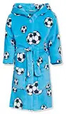 Playshoes Unisex Kinder Fleece-Bademantel Morgenmantel, blau Fußball, 122/128