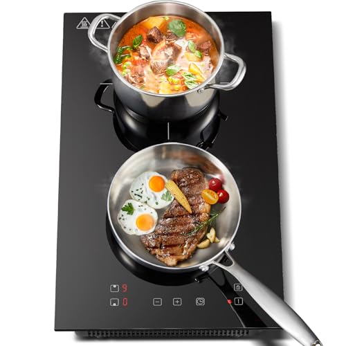 KICHPOWER Induktionskochfeld 2 Platten 3300W, Induktionsplatte Doppelt Einbau 30cm, Touch-Steuerung, Schwarz Kristallglas, 9 Heizstufen, Boost-Funktion, 1-99 Min Timer, Kindersicherung, 220-240V