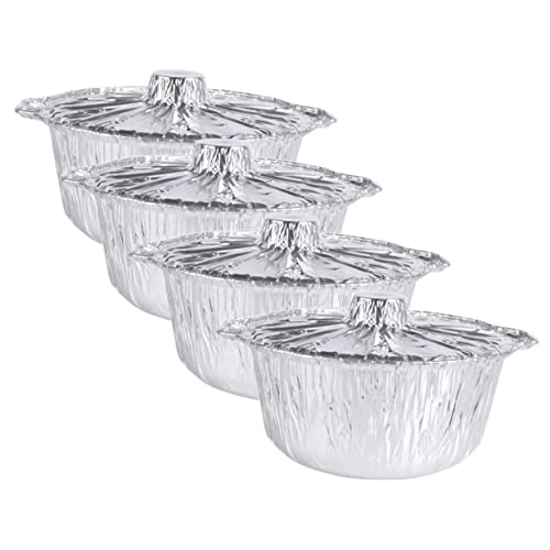 DECHOUS 4 Stück Alufolie Bratpfanne Aluminiumfolie Topf Kochplatte Grillpfanne Blechbehälter Fettpfannen Aluminiumfolie Tablett Runde Folienpfanne Camping Zinnfolie