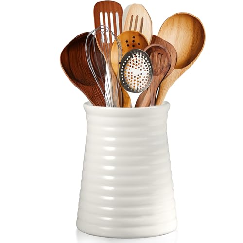 BOUTICOL Küchenutensilienhalter Keramik für Küchentheke 11 x 14 cm Besteckhalter Kochlöffelständer Kochutensilien Behälter Küchenhelfer Aufbewahrung Kitchen Utensil Holder Ceramic