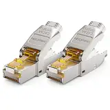 deleyCON 2x CAT 6a Netzwerkstecker RJ45 Werkzeuglos Geschirmt 10 Gbit/s Netzwerk Stecker für Starre Verlegekabel Rohkabel Steckverbinder RJ45 Ethernet LAN DSL Patchkabel