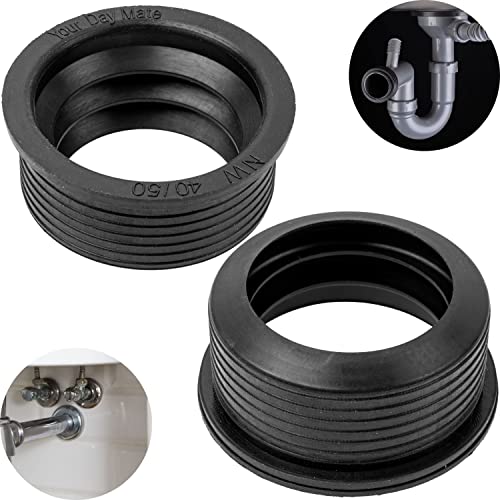 Siphon Gummimanschette, 2 Stk, NW 40/50, für DN50 HT Abflussrohr Innen Ø 50 mm und 1 1/2" Spültischsiphon außen Ø 40 mm, aus Gummi, schwarz, Gumminippel mit Ø 55 mm Anschlag, 25mm tiefe Siphondichtung