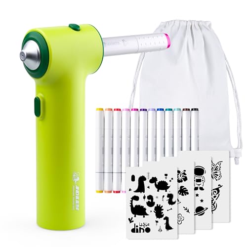JOLLY Airbrush Textil Set, inkl. 12 Textilmarker mit Doppelspitze, 4 Schablonen und 1 Sportbeutel, leuchtende und satte Farben, nach Fixierung Waschmaschinenfest, Textilfarbe zum sprühen