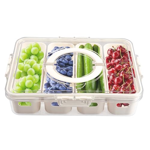 Kühlschrank Organizer mit Deckel, Aufbewahrungsbox Küche Organizer 4 Fächer Abnehmbar, Geeignet zur Aufbewahrung von Fleischprodukten, Gemüse, Obst, Durchsichtig Behälter, BPA Frei, 31×24×7CM