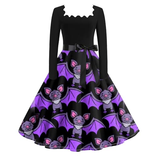 Generic Halloween Kleidung Halloween Damen Kleid Damen Schwarz Kostüm Halloween Fledermaus Kostüm Damen Cheerleader Kostüm Damen Gothic Kleid Damen Halloween Kleid Damen（5-Purple,XL）