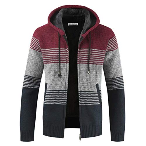 Shuanghao Herren Hoodie mit Kapuze Pullover Pulli Strick-Sweatshirt-Strickjacke-Cardigan, Freizeit-Winter-Kapuzen-Pulli-Strick-Jacke, Fleece-Innenseite Outdoor Herren Kapuzenjacke für Hoodie (M, rot)