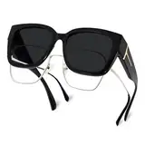 Sunwuun Sonnenbrille Überziehbrille Damen und Männer,Sonnenbrille für Brillenträger,Trendige Quadratische Polarisiert Wrap-Around UV400 Schutz,Fit-over Polbrille für Fahren Angeln Golf