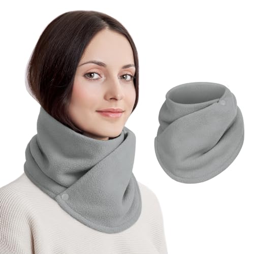 Figarge Winter Halswärmer - Dicker Fleece Schal Mit Doppelschnalle, Kragen Für Frauen, Snood, Warmer Halswärmer, Mode-Accessoire Für Alle Anlässe (Grau)