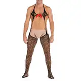 Nachthemd Satin Damen Reizwäsche Sexy Dessous Durchsichtiger Nachtclub-Pyjama mit Schleife und hohem für Herren aus Netzstoff Strümpfe Für Strapshalter Valentinstag Dessous (Black, One Size)