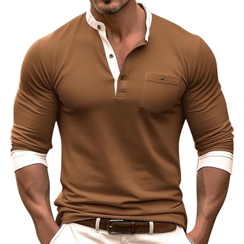 Duohropke Muskel T-Shirt Herren Langarm Sport Top Casual Langarmshirt mit V-Ausschnitt Einfarbig Basic Shirts Longsleeve Tshirts Slim fit Blusen Tunika Henley Shirt mit Knopfleiste Baumwolle Tshirts