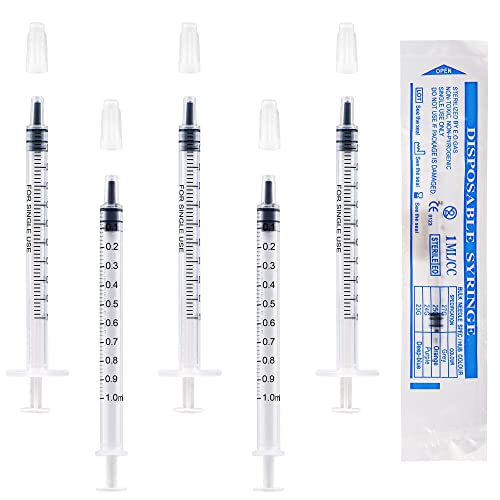 50 Stück 1 ml Kunststoff Spritzen mit Kappen ohne Nadeln Kolostrumspritze zum Nachfüllen und Messen von Flüssigkeiten, wissenschaftliche Labore, Pflanzenbewässerung, Haustierfütterung