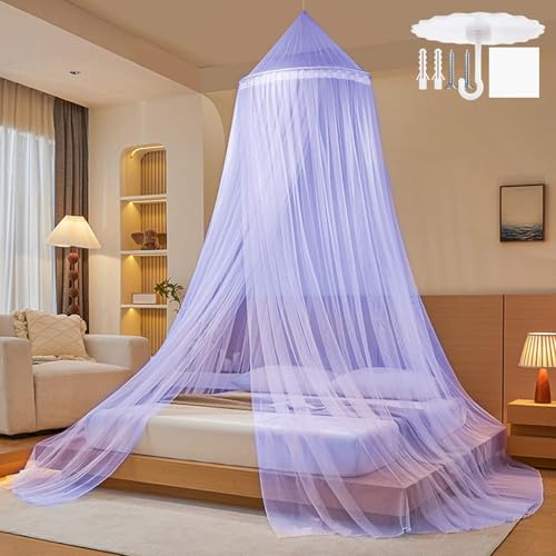 Reise Moskitonetz Bett mit Klebehaken Schrauben,Lila Himmelbett Vorhänge für Moskitonetz Doppelbett und Einzelbett,Fliegengitter Moskitonetze für Garten Camping Hause Betthimmel,60x250x1100cm