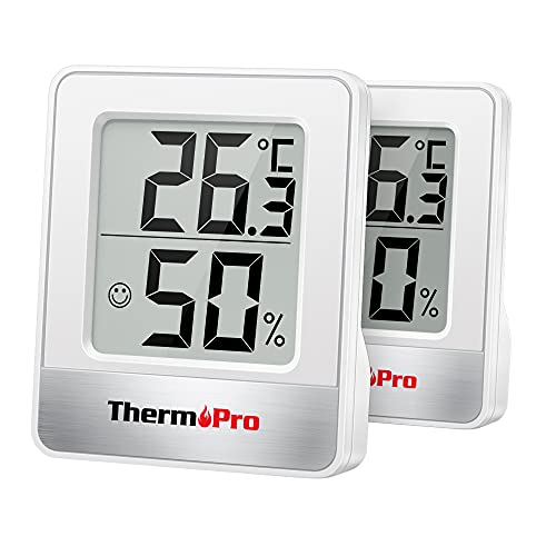 ThermoPro TP49-2 Kleines digitales Hygrometer, Innenthermometer, Raumthermometer, Temperaturmonitor und Feuchtigkeitsmesser für den Komfort des Büros zu Hause, Reptilienthermometer, 2 Stück