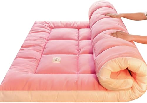 WEISHIDAI 7,6 cm Extra Dicke Japanische Bodenmatratze, Futon-Matratze, Faltbare Matratze, Tatami-Pad, Bodenmatratze for Erwachsene, Bodenbett (Color : Pink, Size : Queen)