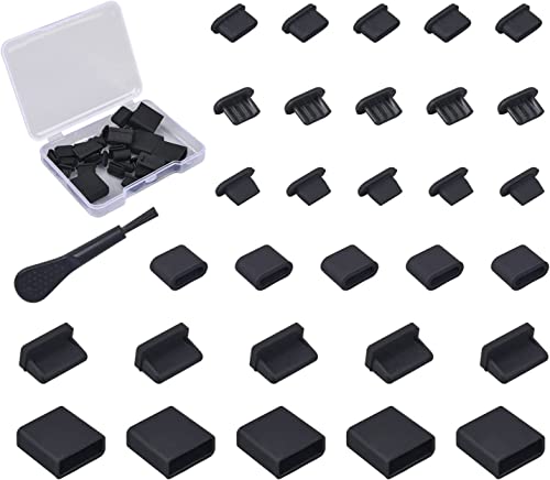 30 x USB-Staubschutz-Port-Stecker, 6 Typen Silikon-USB-Kappen-Anschluss-Stopper für USB Typ-C, USB-C-Stecker, Micro-USB, HDMI-Anschluss, USB-A-Buchse und Stecker, Schutz-Kit mit Reinigungsbürste