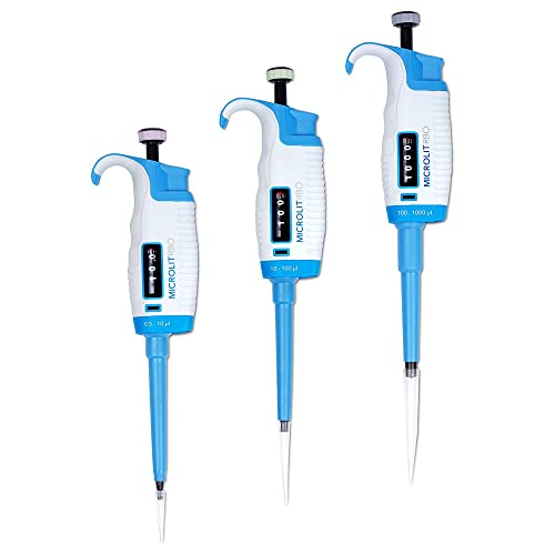Microlit Mikropipetten-Kit: 3 Laborpipetten (0,5-10 μl, 10-100 μl, 100-1000 μl) Einkanal-Mikropipetten-Set mit einstellbarer Lautstärke