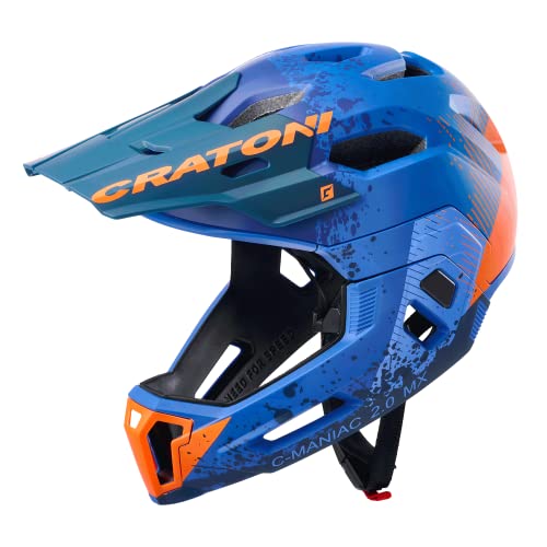 Cratoni Unisex – Erwachsene C-Maniac Helmet, Blau/Orange Matt, M-L (54-58 cm)