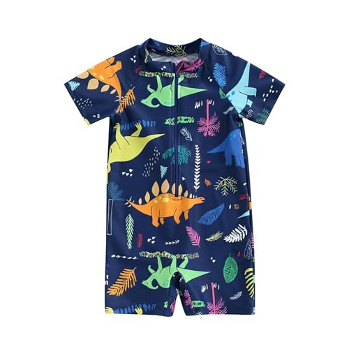 Comforso Junge One Stücke Badeanzug Sonnenschutz Badebekleidung Jungen Schwimmkostüm Kurzarm Badeanzug für Sommer Beach Pool Kinder Jungen 2-5 Jahre (Polyester, Dinosaurier 2-3)