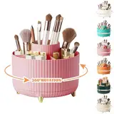 360° Drehbar Make up Organizer, Pinselhalter Kosmetik Aufbewahrung mit 5 Fächern, Aesthetic Schminktisch Organizers für Zimmer Decor Frisiertisch, Schlafzimmer,Badezimmer Organisation (Pink)