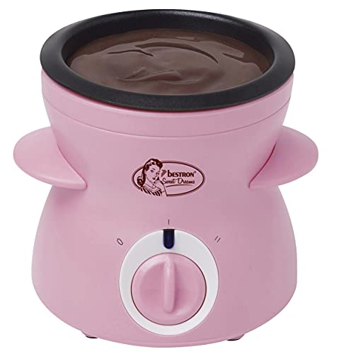 Bestron Schokoladen Fondue für 2 Personen, Mini-Schokofondue-Set, inkl. 10xSpieße, 10xGabeln und 1xSpachtel, 25Watt, Farbe: Rosa