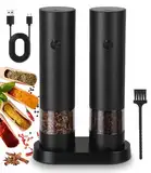 Cexovo 2er Set Salz und Pfeffer Mühle Elektrisch Salz und Pfeffermühlen Set Automatische Pfeffermühle, Einstellbarer Grobheit Gewürzmühle, mit Reinigungsbürste, Basis, für BBQ Restaurant Küche