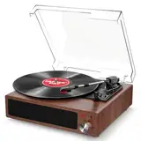 Plattenspieler, FYDEE Vinyl Plattenspieler Bluetooth Schallplattenspieler Vintage Turntable mit Eingebauter Stereo-Lautsprecher und 3-Gang 33/45/78 U/min,RCA Ausgang, AUX-Eingang - Nussbaum