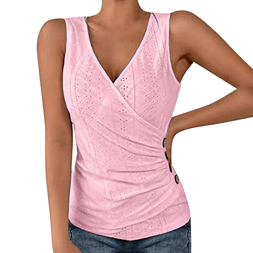 CGGMVCG Tank Tops für Damen, modisch, sexy, schmal, einfarbig, V-Ausschnitt, Wickelhemd, Öse, Damen, ärmellos, Pink, X-Groß