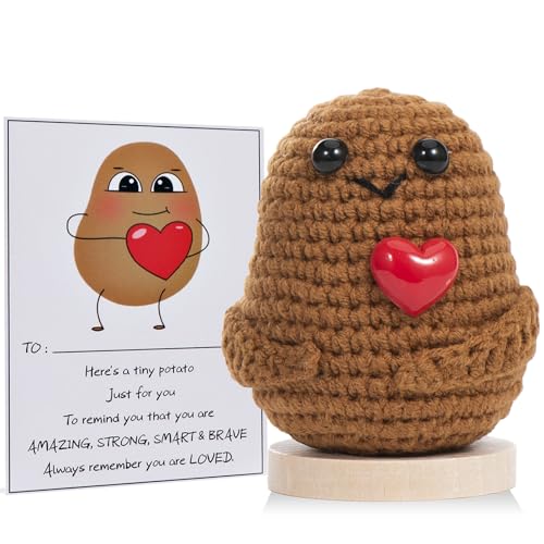 Pocket Hug Positive Kartoffel, Positive Potato Herzform Glücksbringer, Kreative Strickwolle Kartoffel Puppe mit Positiver Energiekarte, Mutmacher Glücksbringer Prüfung Geschenk für Freund Kollegen