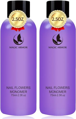 2 × 75ml Acryl Liquid Geruchsarm MAGIC ARMOR Acrylflüssigkeit für Nägel langsam härtend Acryl Liquid monomer für Acrylic powder DIY Verlängerung von Acrylnägeln Starter für Acrylnägel für Anfänger