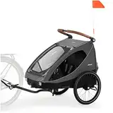 hauck 2in1 Fahrradanhänger & Buggy für 2 Kinder ab 6 Monaten bis 120 cm oder 22 kg Dryk Duo inkl. Deichsel, Kupplung, Buggyrad, Wimpel & Rücklicht, Zusammenklappbar, XL Kofferraum (Melange Grey)